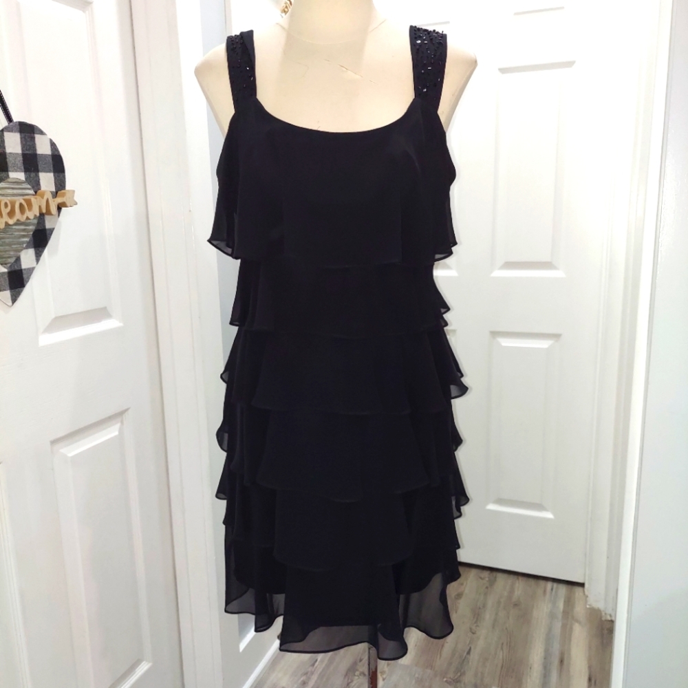 Jessica Howard black dress Ruffled Side Zipper Sequins Size 10P